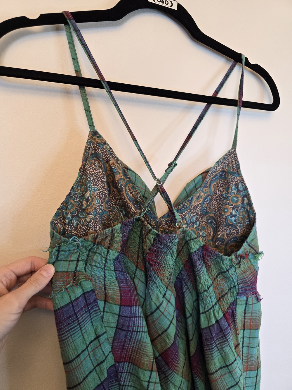 Free People Plaid Spaghetti Strap Sundress in Teal & Purple - Picture 3 of 5